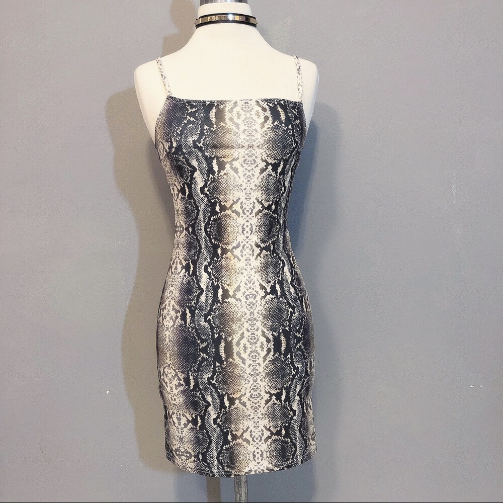 Snake print body con mini dress